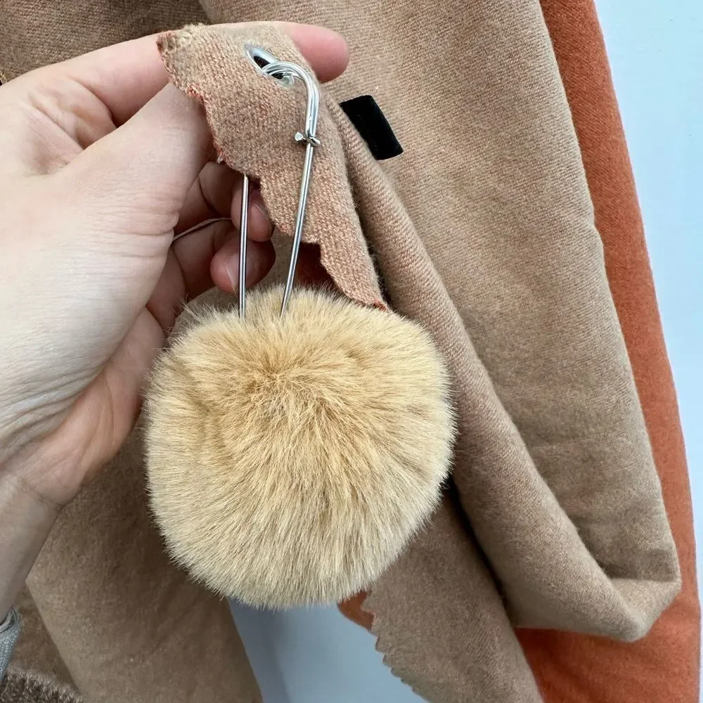 Studio Hop London Orange & Peach Color Block Angora Blend Scarf Pom Poms